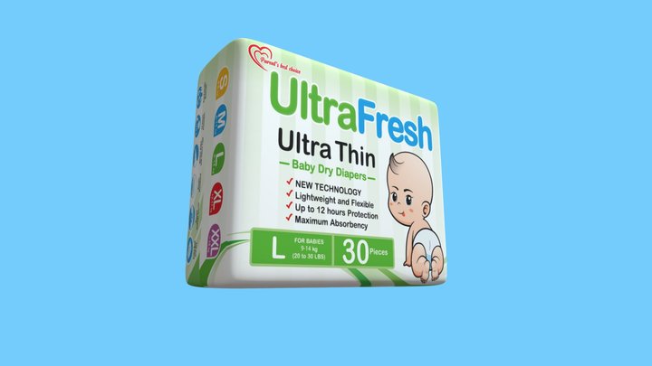 Large UltraFresh Ultra Thin Taped Diaper 3D Model