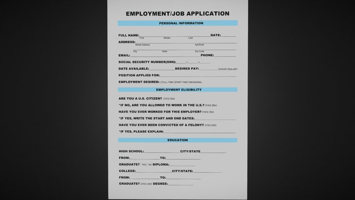 Job Application Form 3D Model
