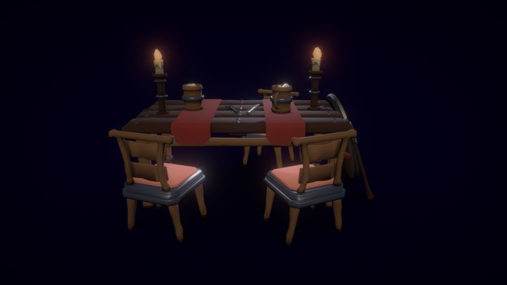Medieval Table with accessories 3D Model