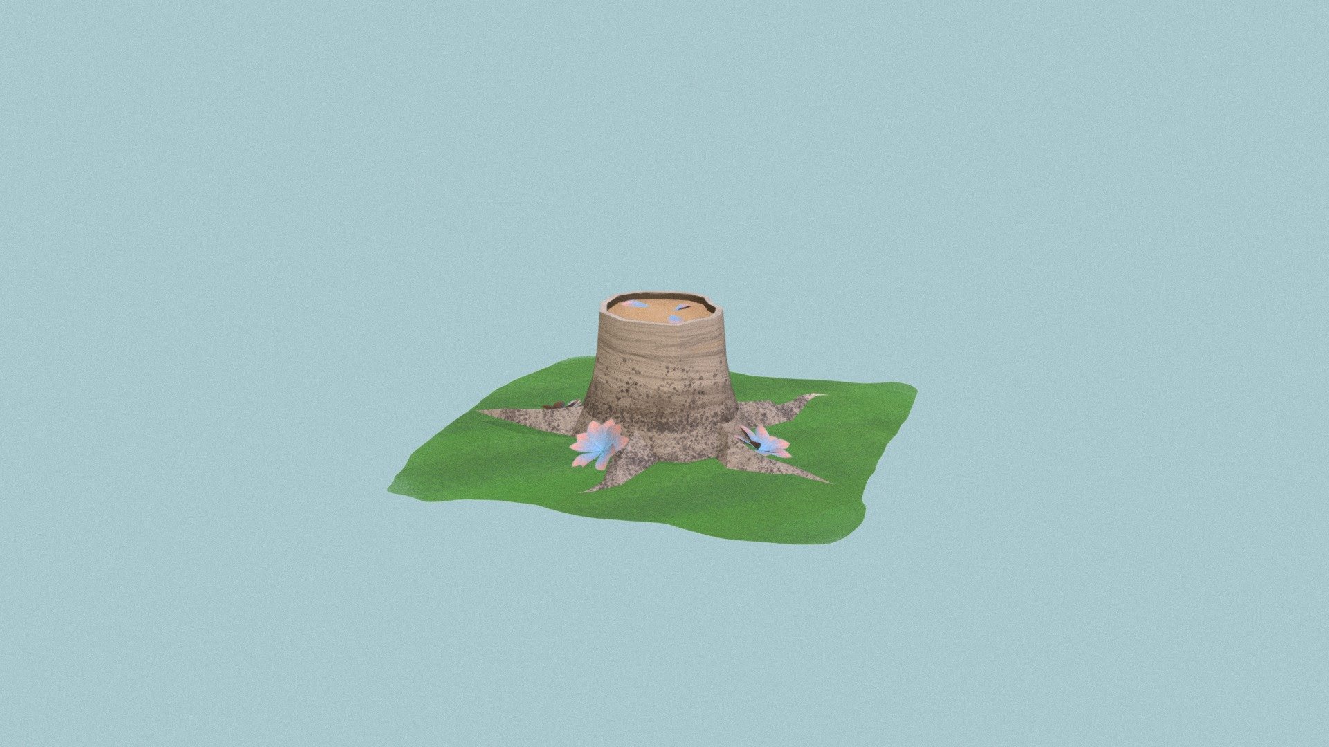Birch Tree Stump With Flowers
