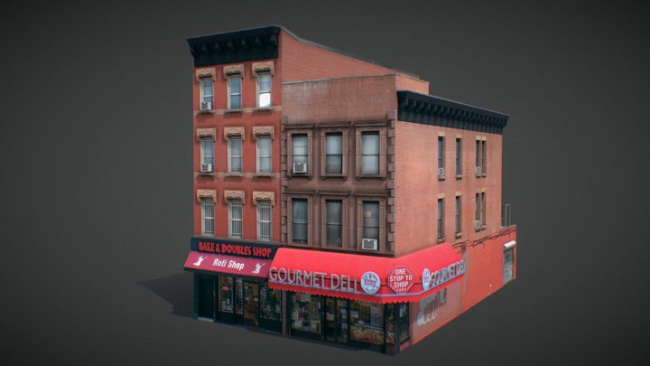 Brooklyn Street Twin Buildings Low Poly 3D Model