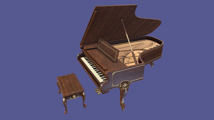 Vintage Antique Elegant Victorian Grand Piano 3D Model