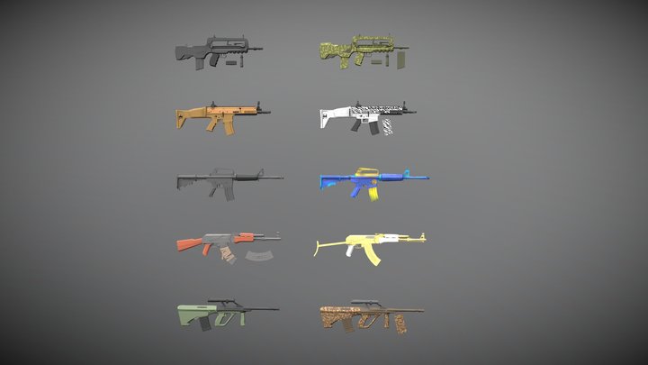 Automatic Rifle asset pack - Low poly 3D Model
