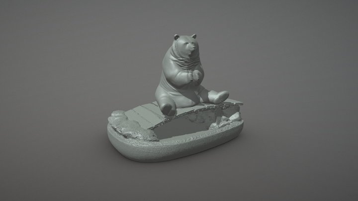 Bear with boots on a bridge (clay sculpture) 3D Model