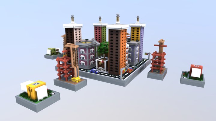 Pixel City - BedWars 4×1 Map 3D Model