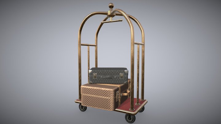 Hotel luggage trolley PBR low-poly game ready 3D 3D Model