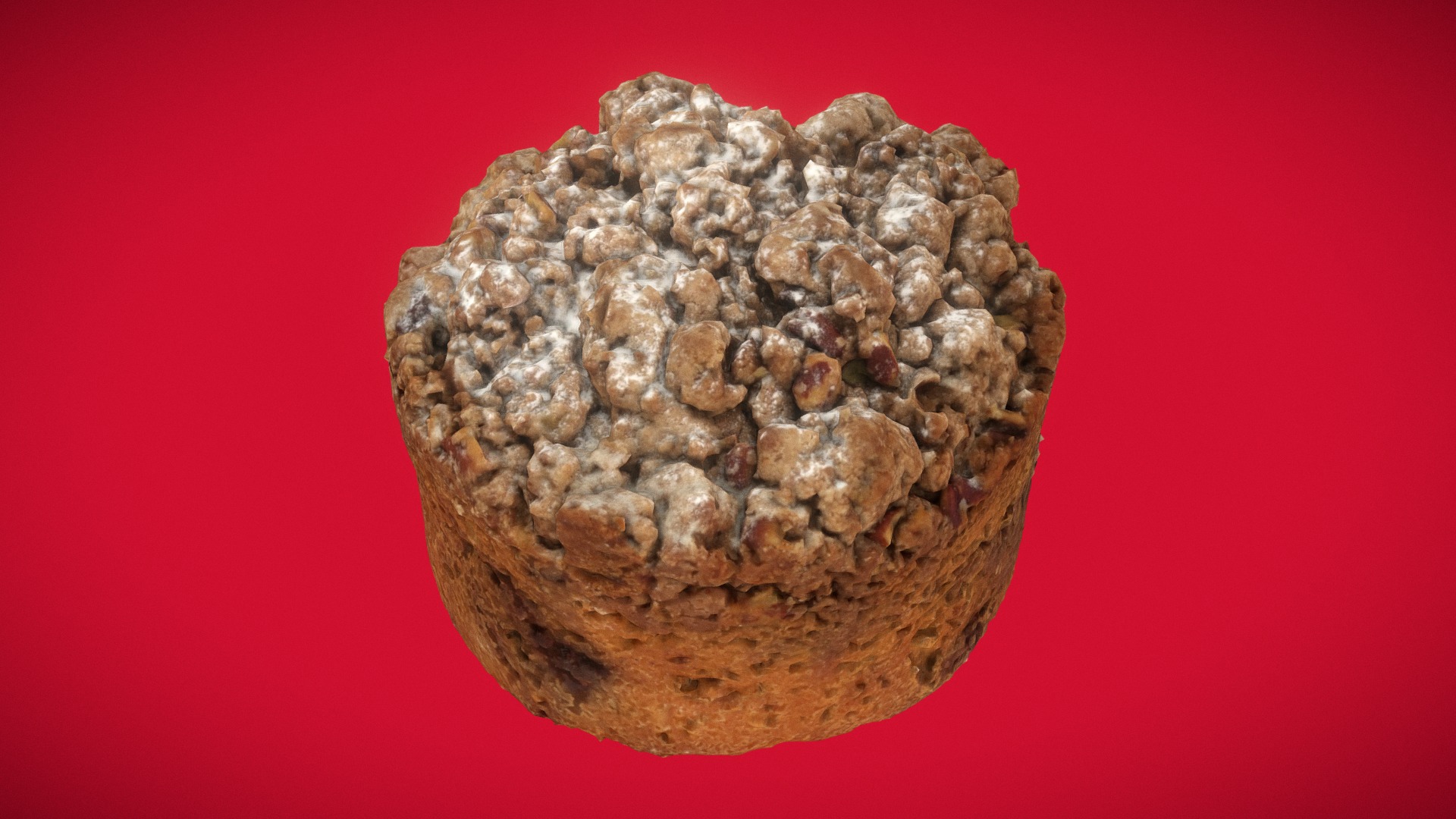 3D model Gail’s Pecan Cinnamon Crumb Cake - This is a 3D model of the Gail's Pecan Cinnamon Crumb Cake. The 3D model is about a round object with white objects on it.