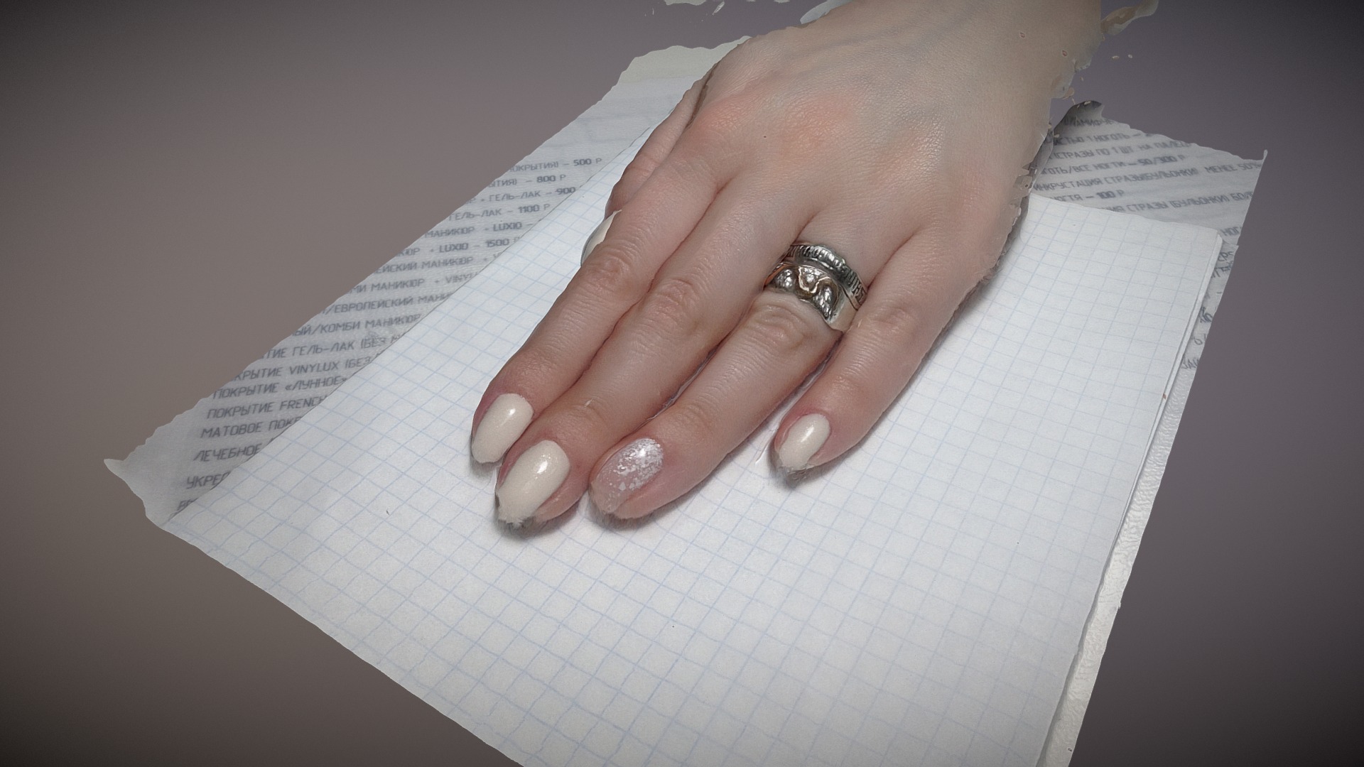 3D model NAILS - This is a 3D model of the NAILS. The 3D model is about a hand on a piece of paper.