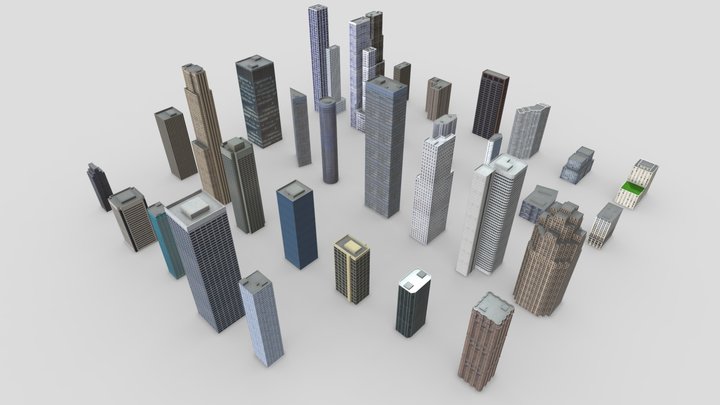 City Downtown Skyscraper Low-poly 3D Model