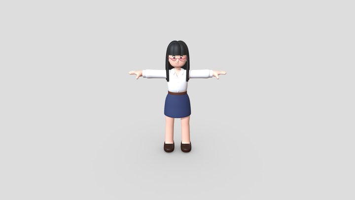 Minimal Woman Cartoon Character 01 3D Model