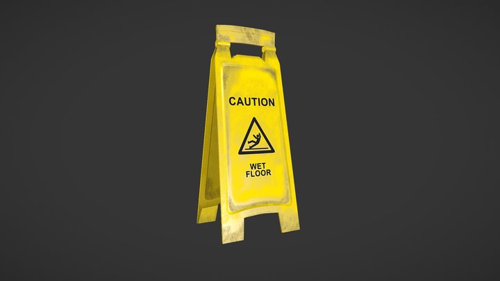Caution Wet Floor Sign 4K Textures - Lowpoly PBR 3D Model