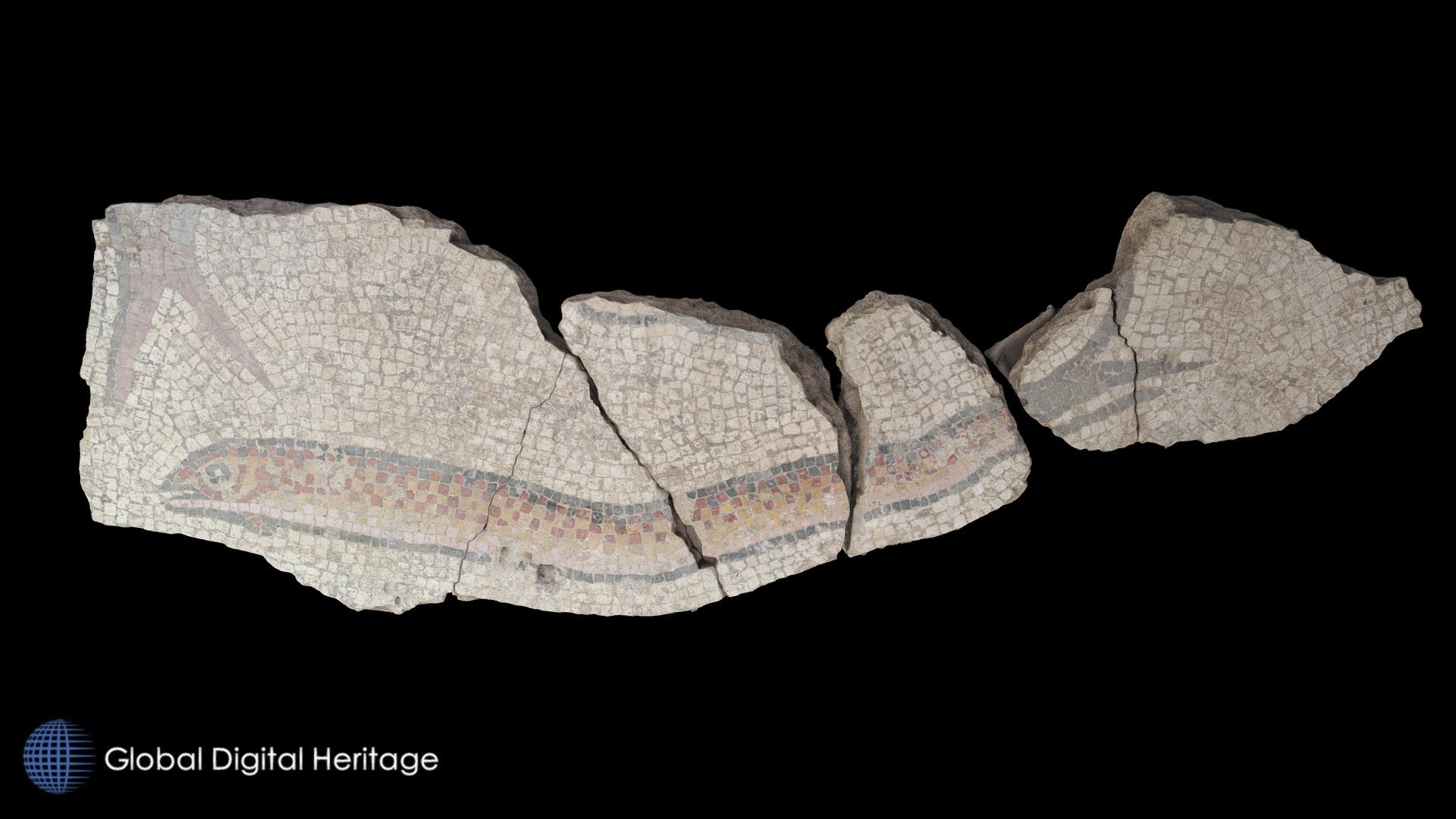 Roman mosaic decorated with two fish (brown eel)
