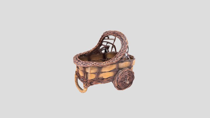 Boho Woven Rattan Wicker Style Baby Carriage 3D Model