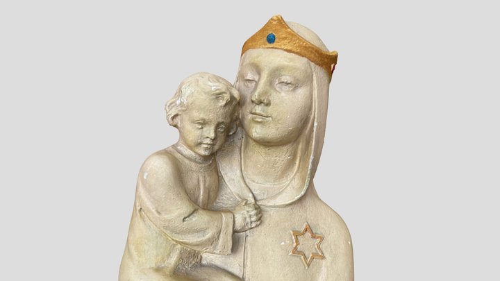 Saint statue Mary with baby Jesus gold crown 3D Model