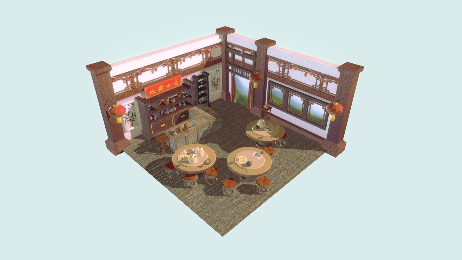 Chinese Restaurant Interior - 3D model by Shu_Wei [4077d8e] - Sketchfab