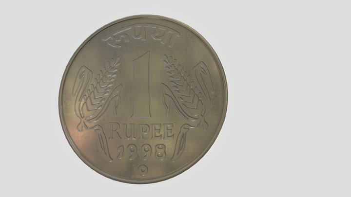 Indian One Rupee Coin 3D Model