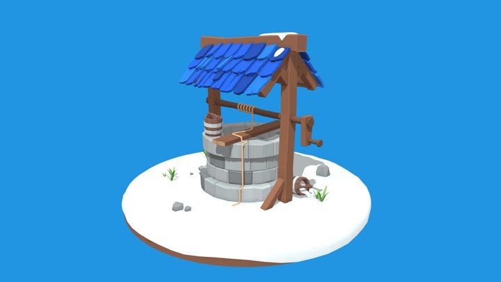 Snowy Low-Poly Well 3D Model