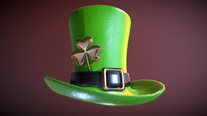 Green hat with clover of St. Patrick's Day. 3D Model