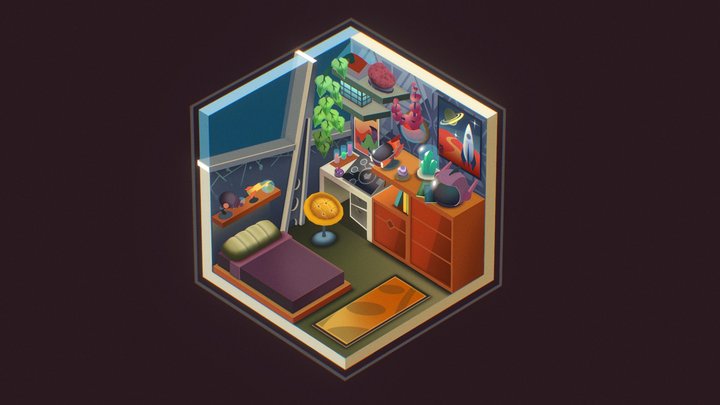 Retro Scifi Room 3D Model
