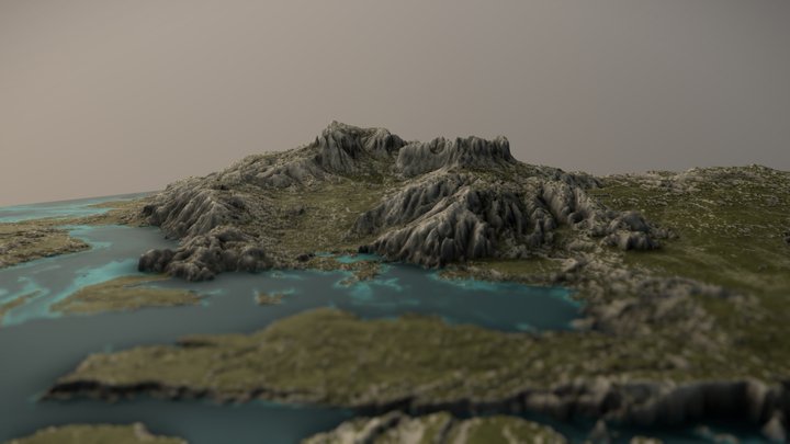 Grassy Mountains with Lakes 3D Model
