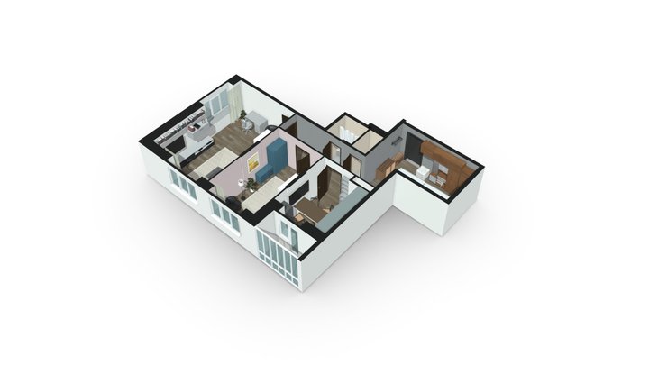 Двухкомнатная квартира 2В 3D Model
