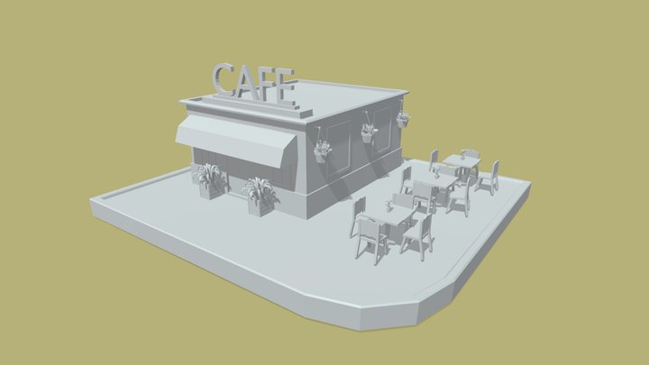 Low Poly CAFE 3D Model