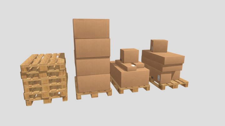 Wooden Pallets with Boxes Pack 1 3D Model