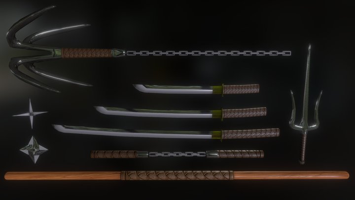 3P_Proj1_Joseph_St_Arnault_Ninja Weapon Set 3D Model