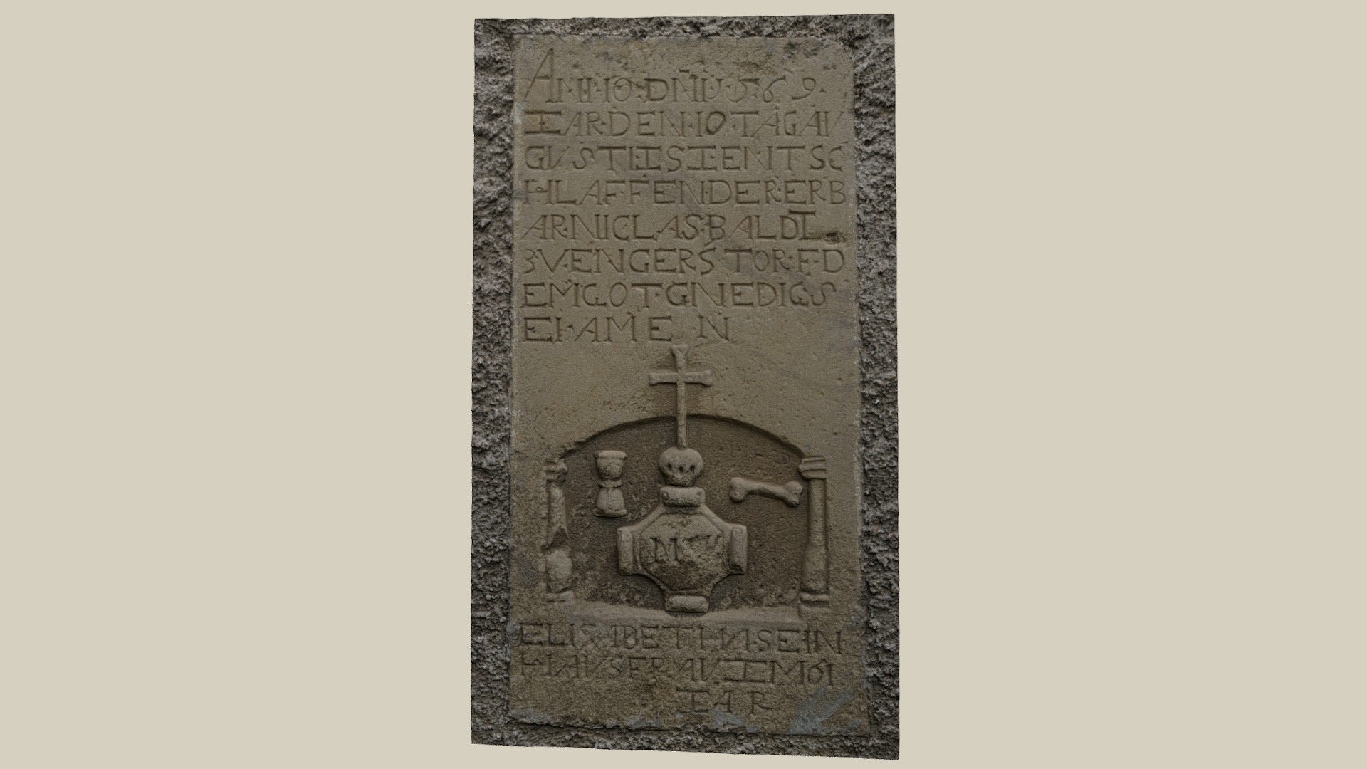 3D model Epitaph - This is a 3D model of the Epitaph. The 3D model is about a stone with a cross on it.