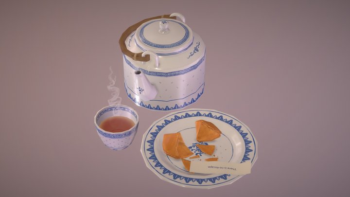 Tea and fortune cookie 3D Model