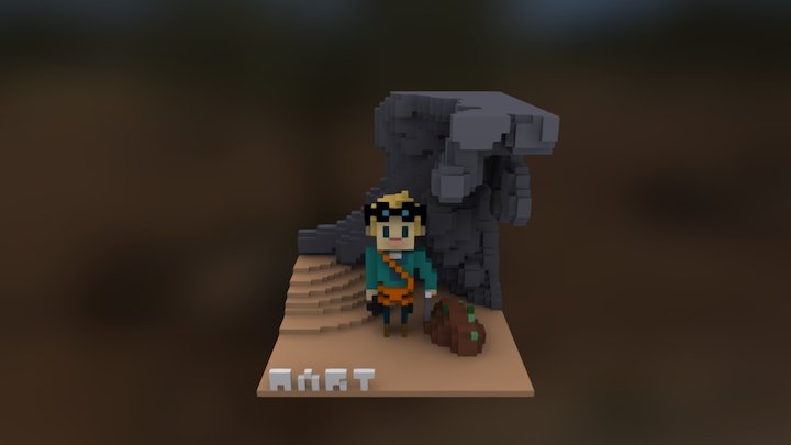 Voxel climber standing in a cave 3D Model