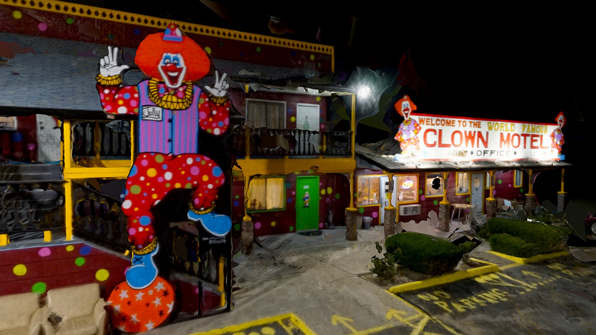 3D model Clown Motel, Tonopah Nevada - This is a 3D model of the Clown Motel, Tonopah Nevada. The 3D model is about a colorful building with a sign.