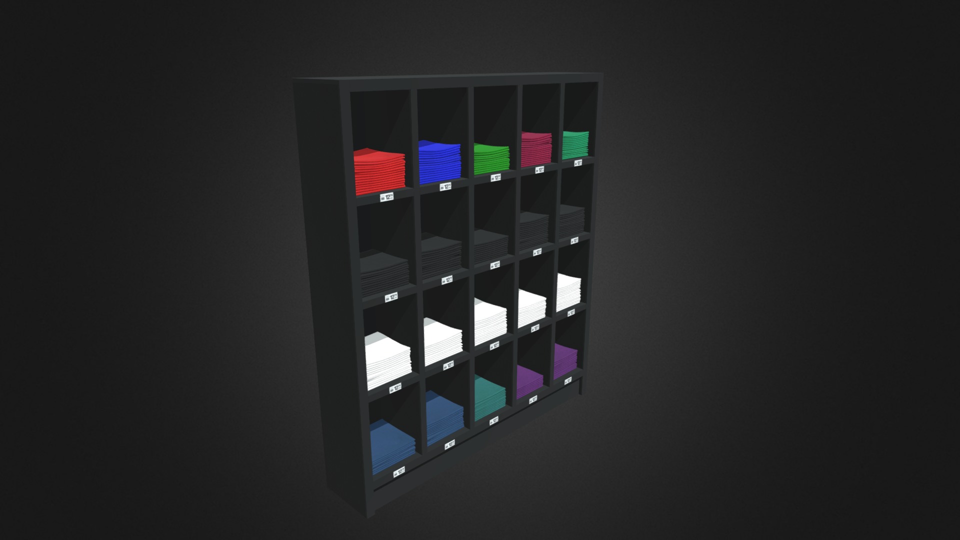 3D model Market Shelf – T-Shirts - This is a 3D model of the Market Shelf - T-Shirts. The 3D model is about a black and purple cube.