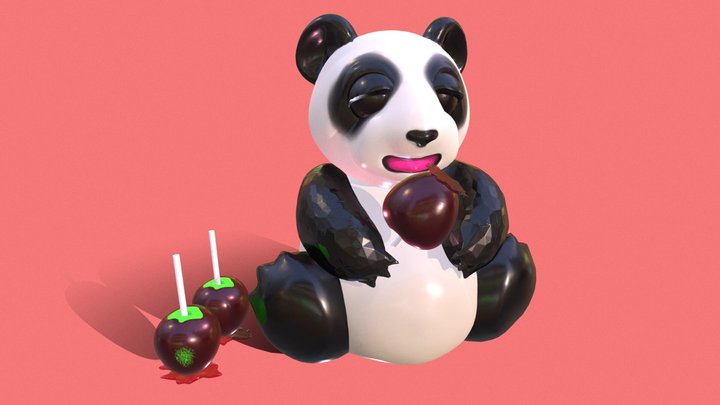 Panda Eating Candy Apples 3D Model