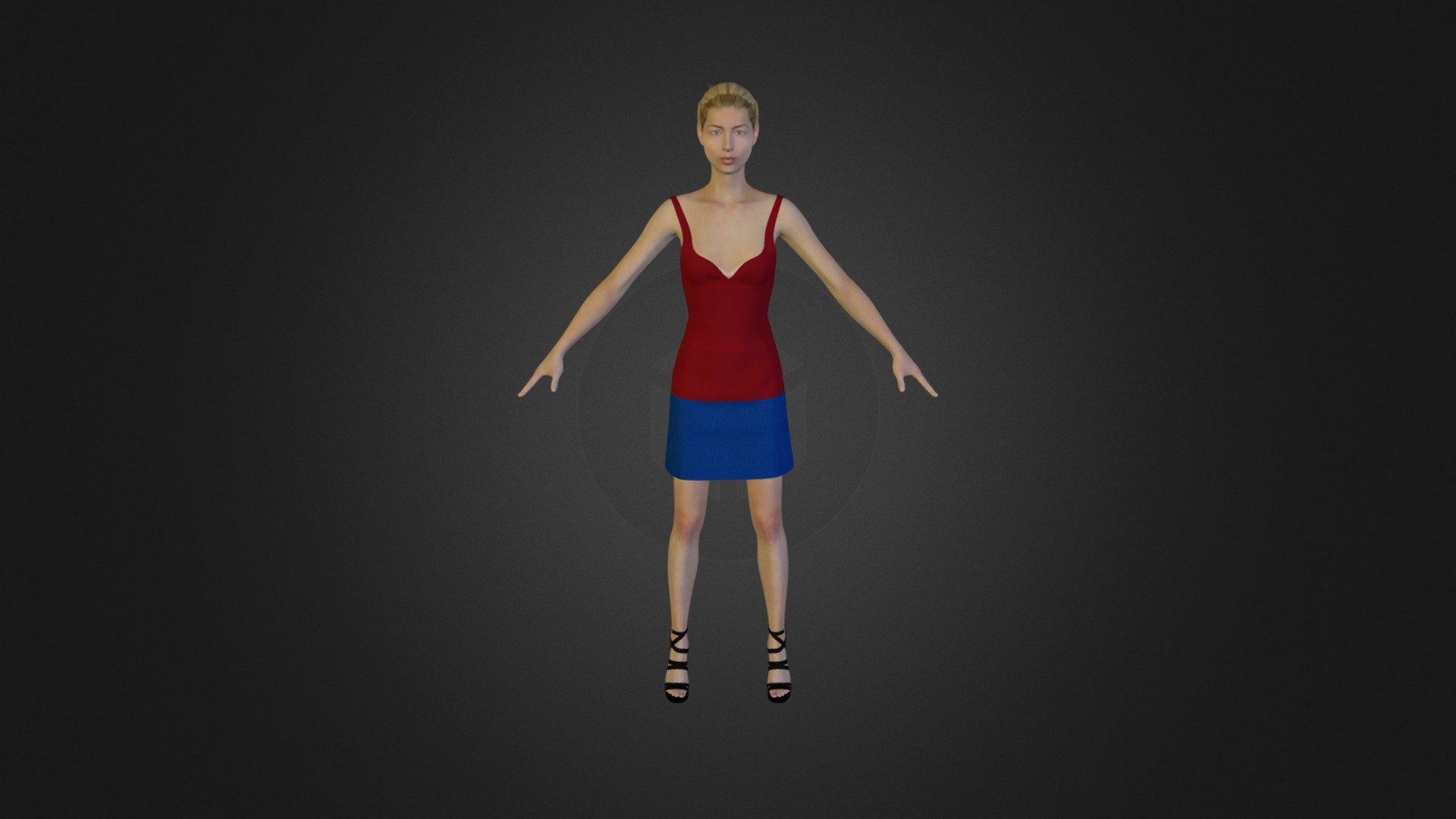 Top Red -Skirt Blue
