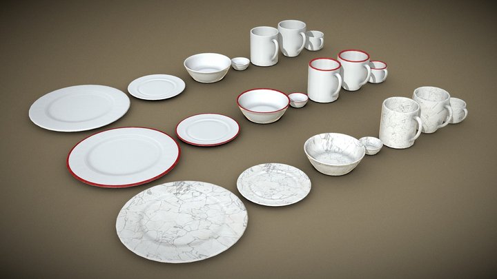 Kitchen Mug and Plate Set 3D Model