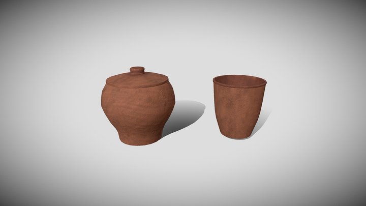 Clay Cup & Urn - Medieval Game Props Series 3D Model