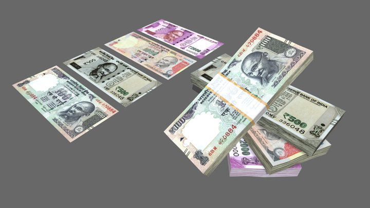 Indian Ruppees Money Pack 3D Model