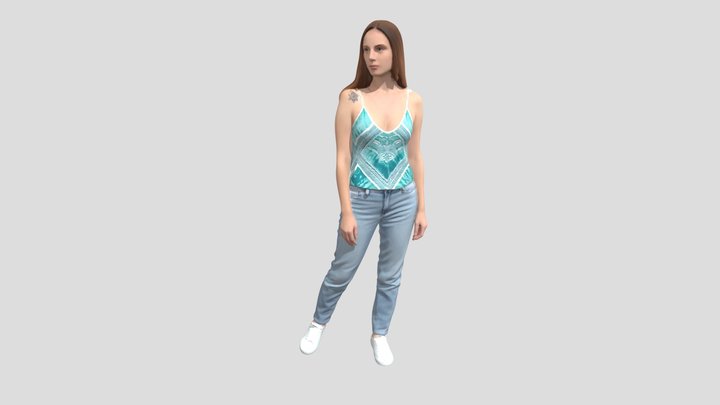Teal Tie- Dye Tank Top With Light Denim Jeans – Kostenloses 3D-Modell STL