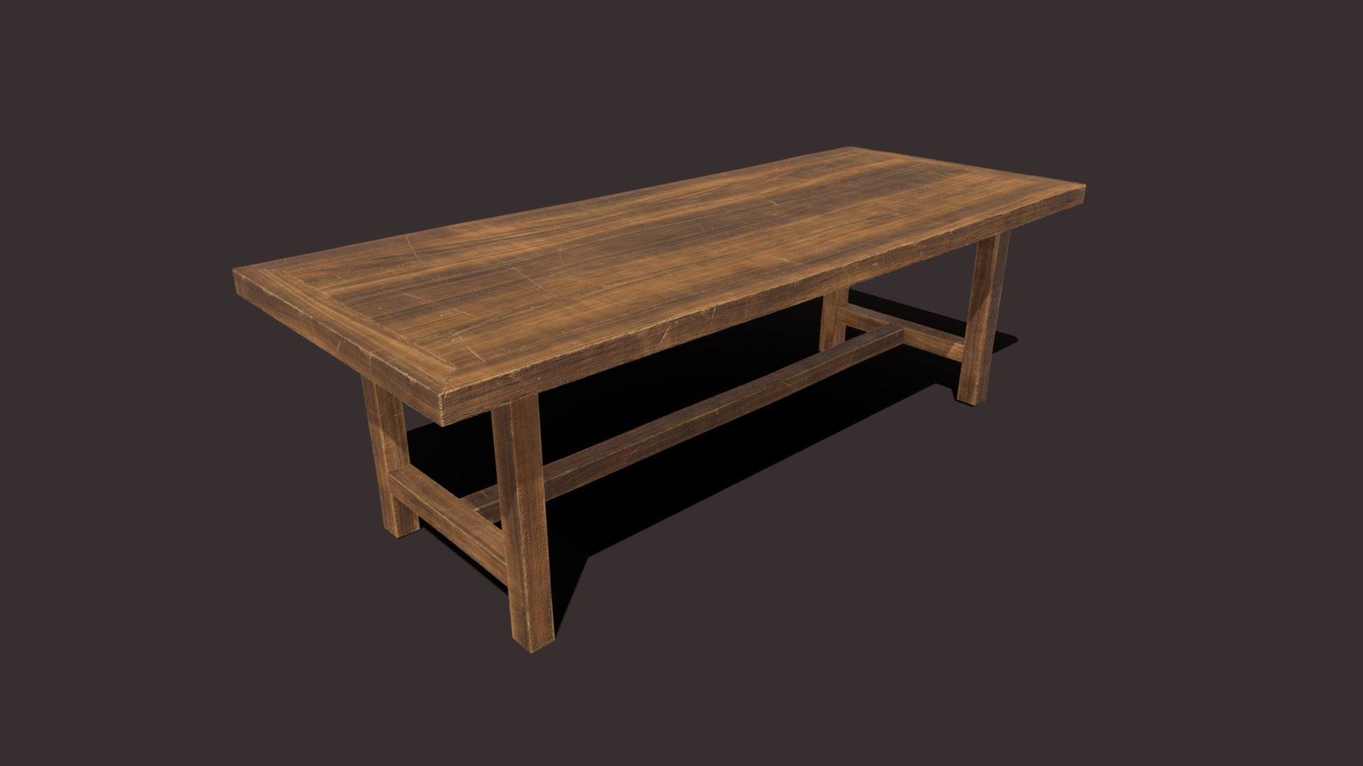 3D model Wooden Long Table - This is a 3D model of the Wooden Long Table. The 3D model is about a wooden table on a black background.