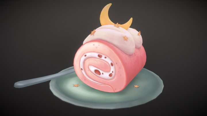 'Strawberry Swirl' - Stylized Cake 3D Model