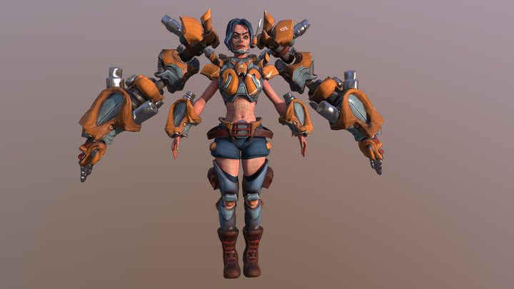 Stylised Futuristic Female Fighter - A Pose 3D Model