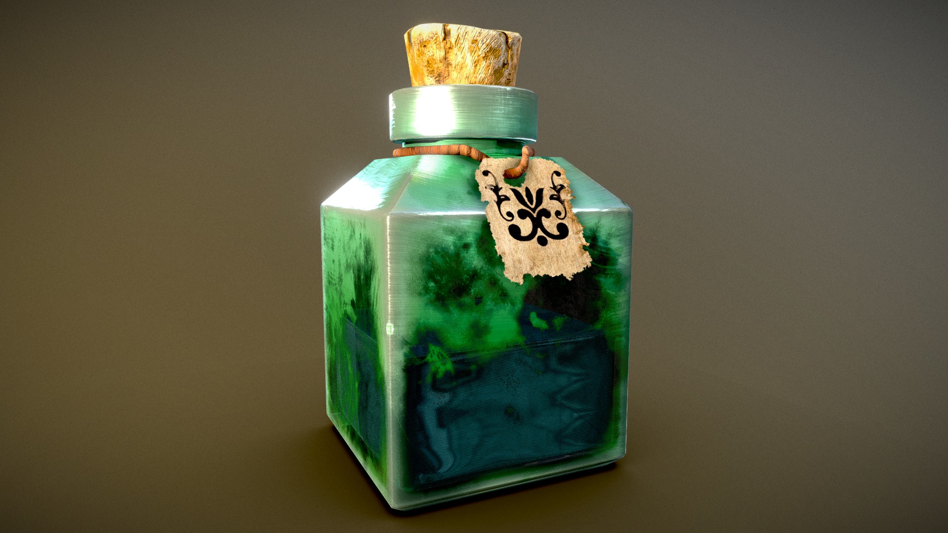 3D model Green Elixir Potion - This is a 3D model of the Green Elixir Potion. The 3D model is about a glass jar with a cat on it.