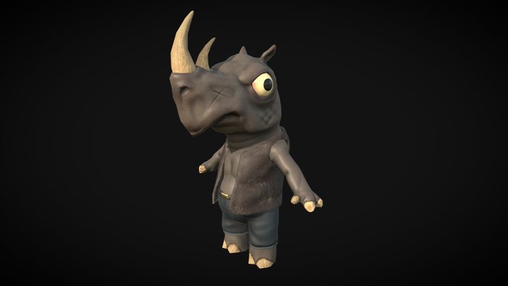 Stylized silly rhino 3D Model