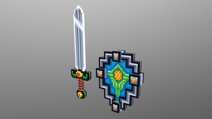 (pixel gun) Sword & Shield 3D Model