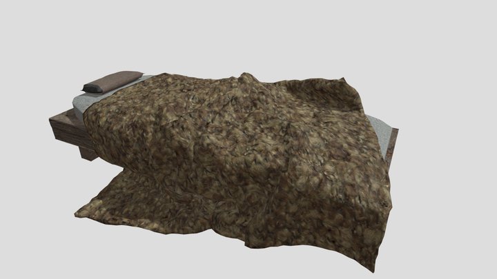 Wooden messy bed with pillow 3D Model