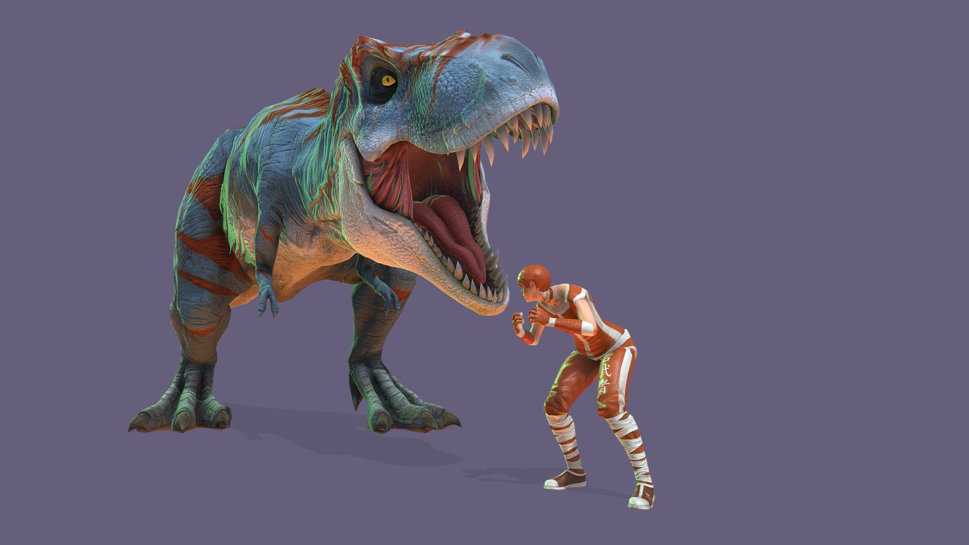 Animated Dinosaur Attacks Human Character Loop - 3D model by ...