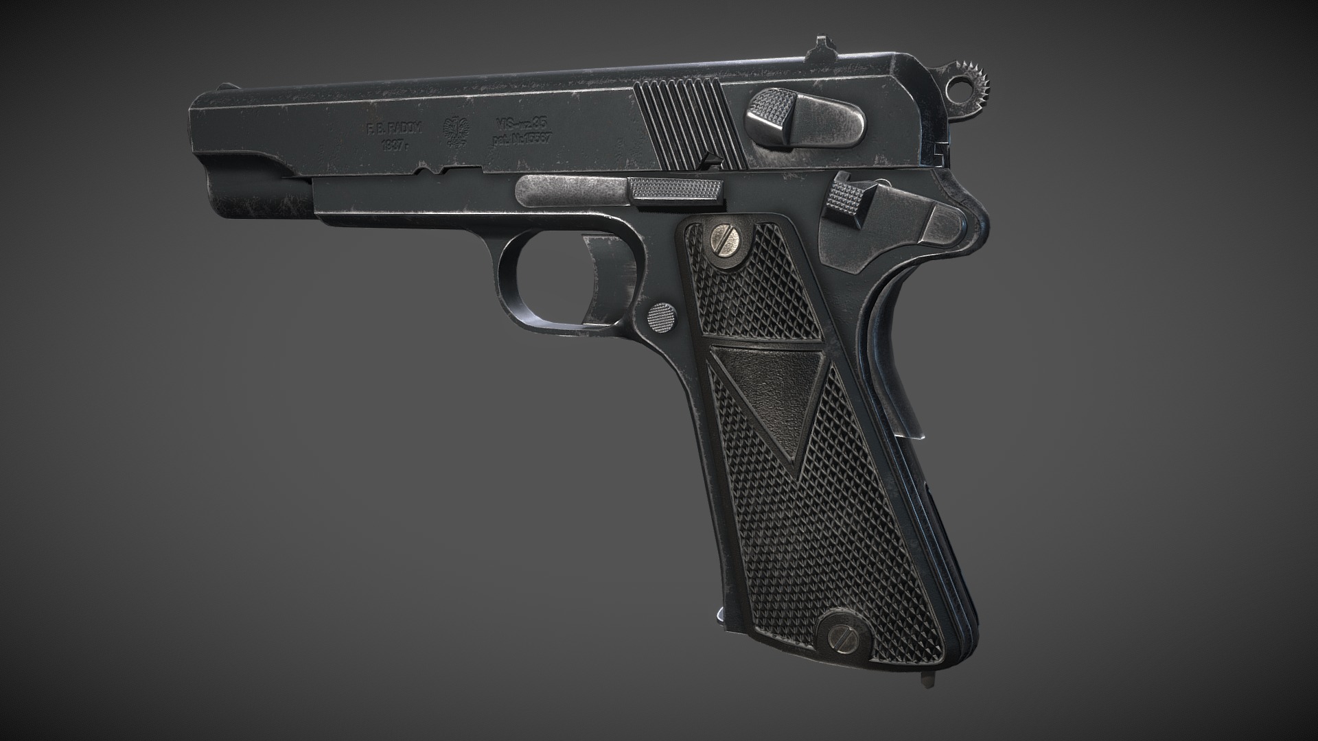 3D model vis wz.35 - This is a 3D model of the vis wz.35. The 3D model is about a black handgun with a black handle.