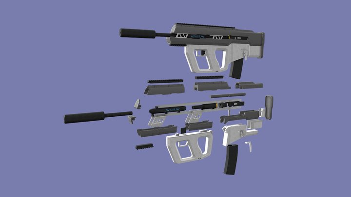 3D Printed Airsoft Gun Together and Apart 3D Model