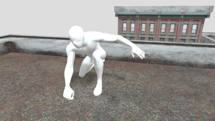 Spider Man HERO pose with buildings 3D Model